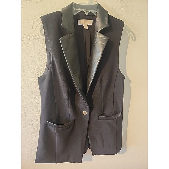 Michael Kors Sleeveless Vest Jacket 1 Button Black Faux Leather Small - Picture 3 of 6